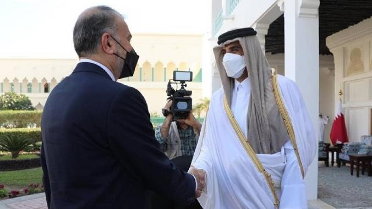 وزیر خارجه جمهوری اسلامی ایران با امیر قطر دیدار کرده است